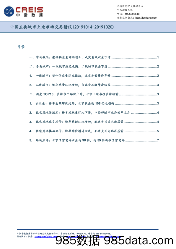 房地产行业：中国主要城市土地市场交易情报_中国指数研究院
