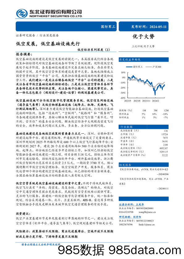 国防军工行业低空经济系列深度(2)：低空发展，低空基础设施先行-240511-东北证券