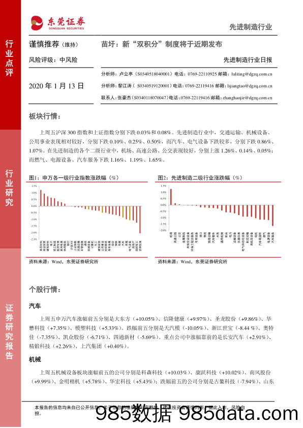 先进制造行业日报：苗圩,新“双积分”制度将于近期发布_东莞证券