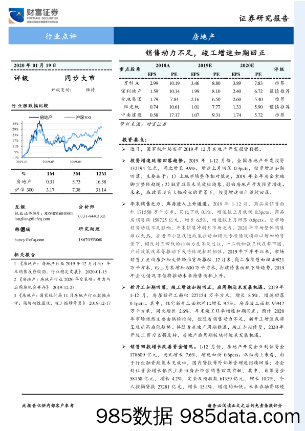 房地产行业点评：销售动力不足，竣工增速如期回正_财富证券