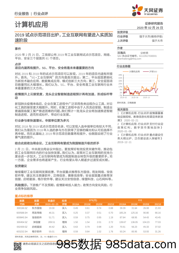 计算机应用：2019试点示范项目出炉，工业互联网有望进入实质加速阶段_天风证券