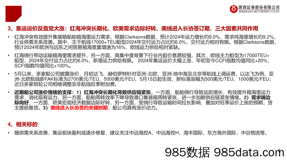 集运行业研究系列一：如何看待近期集运价格反直觉大涨？-240511-浙商证券插图1