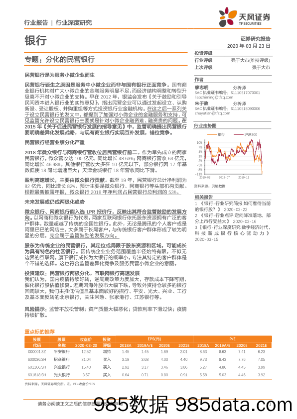 银行专题：分化的民营银行_天风证券