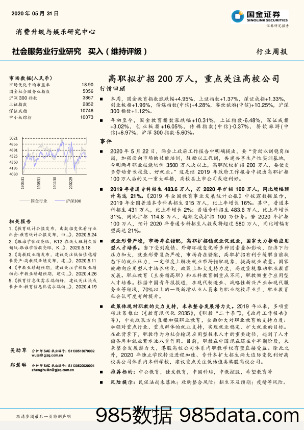 社会服务业行业研究：高职拟扩招200万人，重点关注高校公司_国金证券