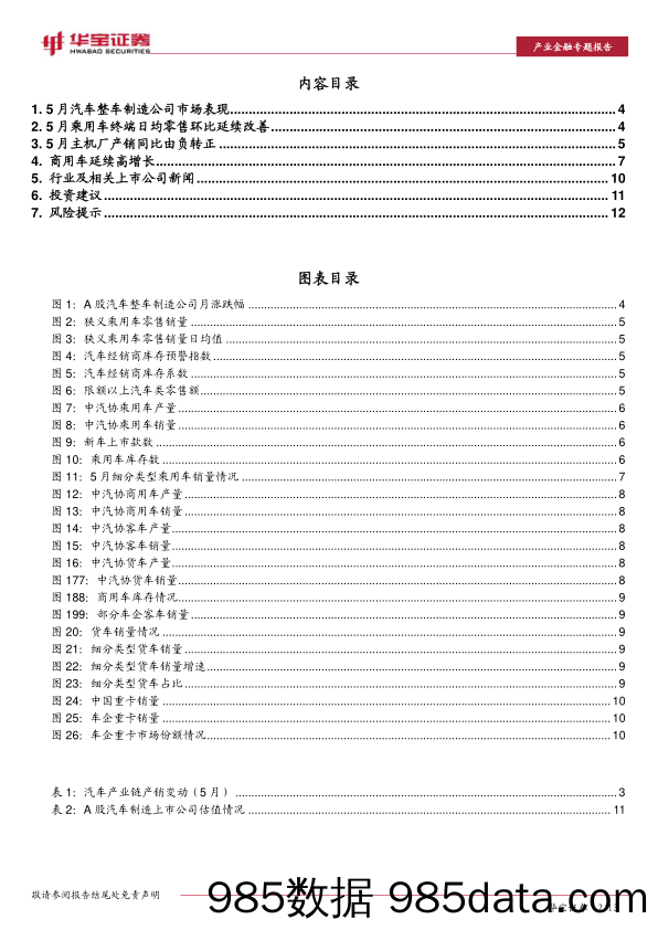 5月份汽车数据点评专题报告：主机厂端产销转正，SUV和C级车实现高增长_华宝证券插图1