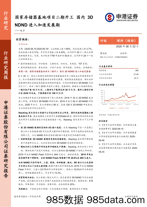 电子行业研究周报：国家存储器基地项目二期开工，国内3DNDND进入加速发展期_申港证券