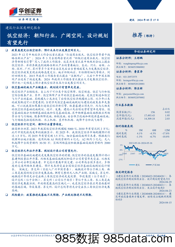 建筑行业深度研究报告-低空经济：朝阳行业，广阔空间，设计规划有望先行-240517-华创证券