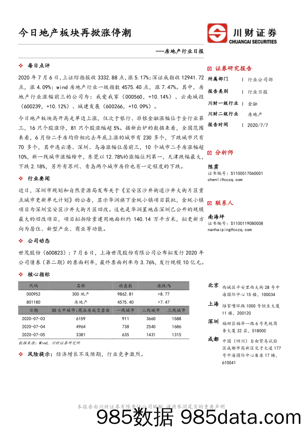 房地产行业日报：今日地产板块再掀涨停潮_川财证券