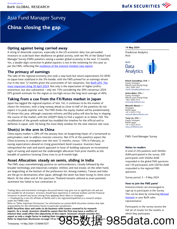 Asia Fund Manager Survey-China closing the gap