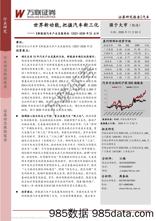 《新能源汽车产业发展规划（2021-2035年）》点评：世界新动能，把握汽车新三化_万联证券