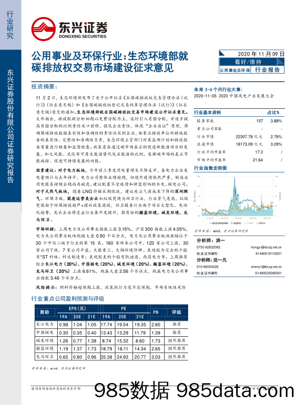 公用事业及环保行业：生态环境部就碳排放权交易市场建设征求意见_东兴证券