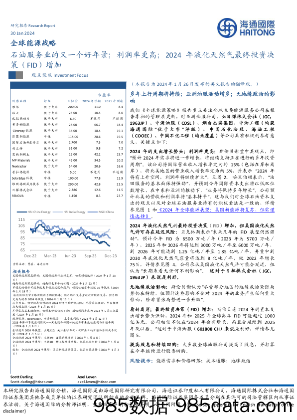 全球能源战略：石油服务业的又一个好年景；利润率更高；2024年液化天然气最终投资决策（FID）增加-20240130-海通国际