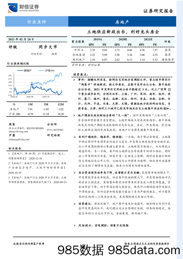 房地产行业点评：土地供应新政出台，利好龙头房企_财信证券