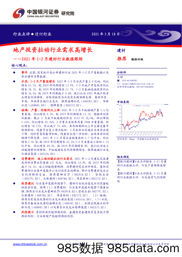 2021年1-2月建材行业数据跟踪：地产投资拉动行业需求高增长_中国银河