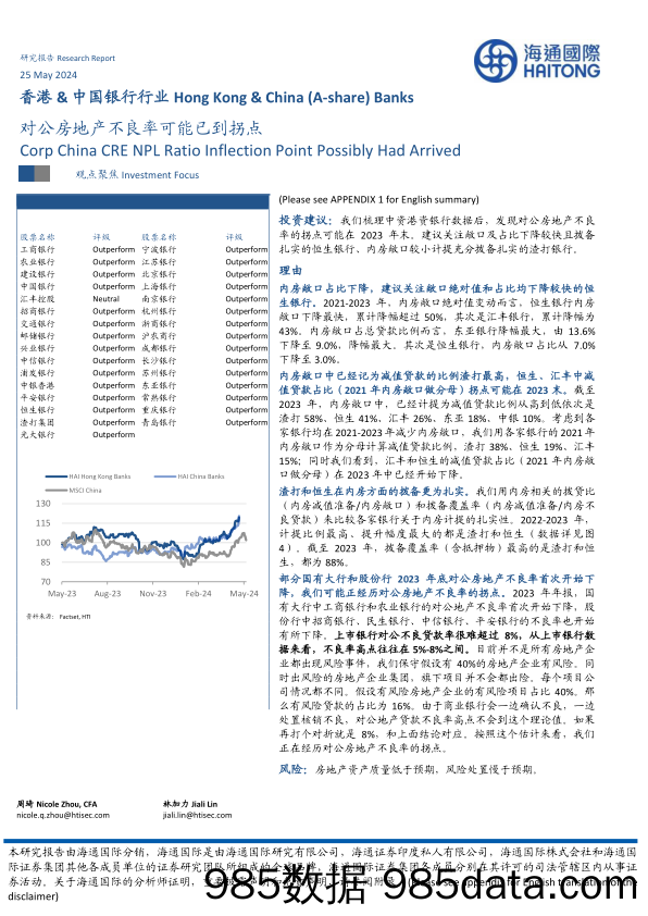 香港%26中国银行行业：对公房地产不良率可能已到拐点-240525-海通国际