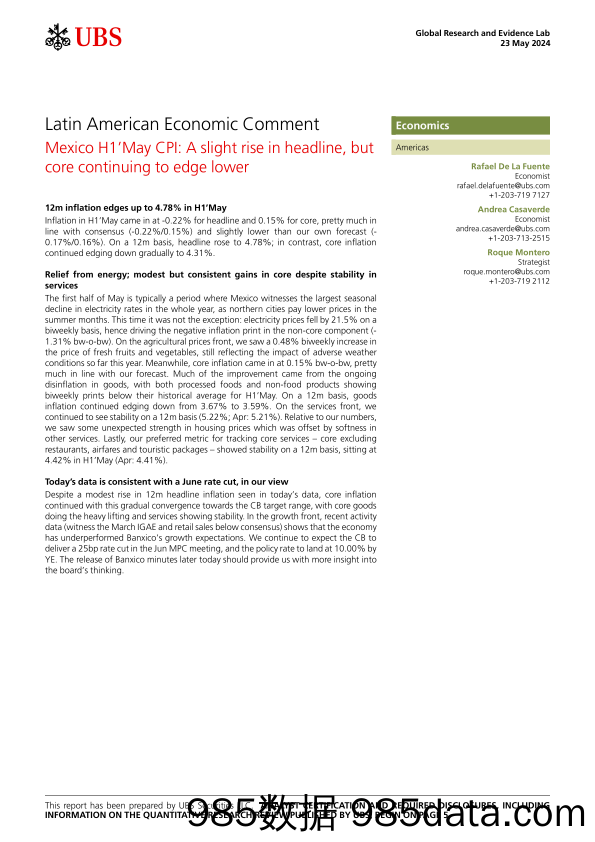 UBS Economics-Latin American Economic Comment _Mexico H1’May CPI A slight...-108367360