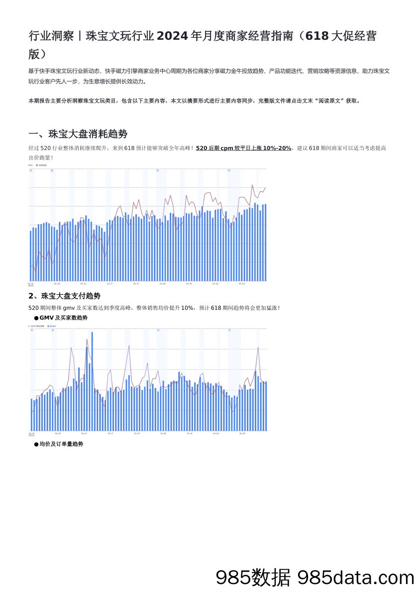 行业洞察｜珠宝文玩行业2024年月度商家经营指南（618大促经营版）