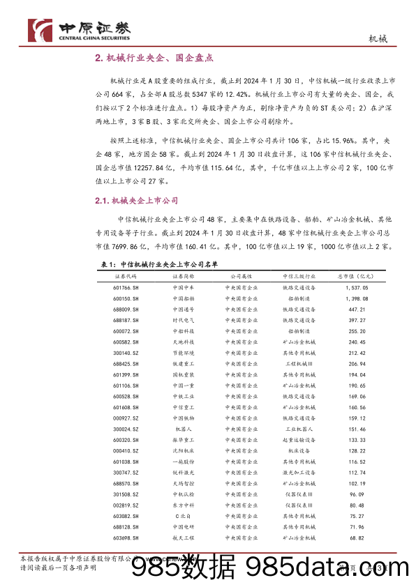 机械行业专题研究：机械行业专题报告：盘点机械行业央企、国企上市公司价值重估-20240131-中原证券插图4