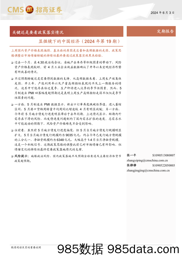 显微镜下的中国经济(2024年第19期)：关键还是要看政策落实情况-240603-招商证券