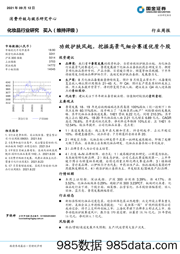 化妆品行业研究：功效护肤风起，挖掘高景气细分赛道优质个股_国金证券