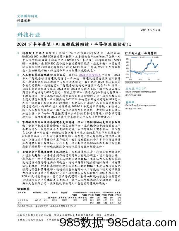 科技行业2024下半年展望：AI主题或将继续，半导体或继续分化-240606-交银国际