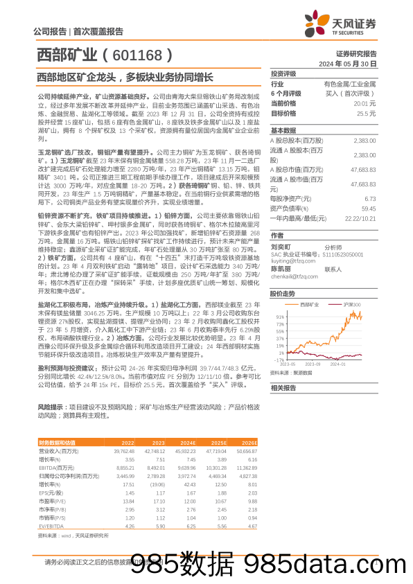 西部矿业-601168.SH-西部地区矿企龙头，多板块业务协同增长-20240530-天风证券