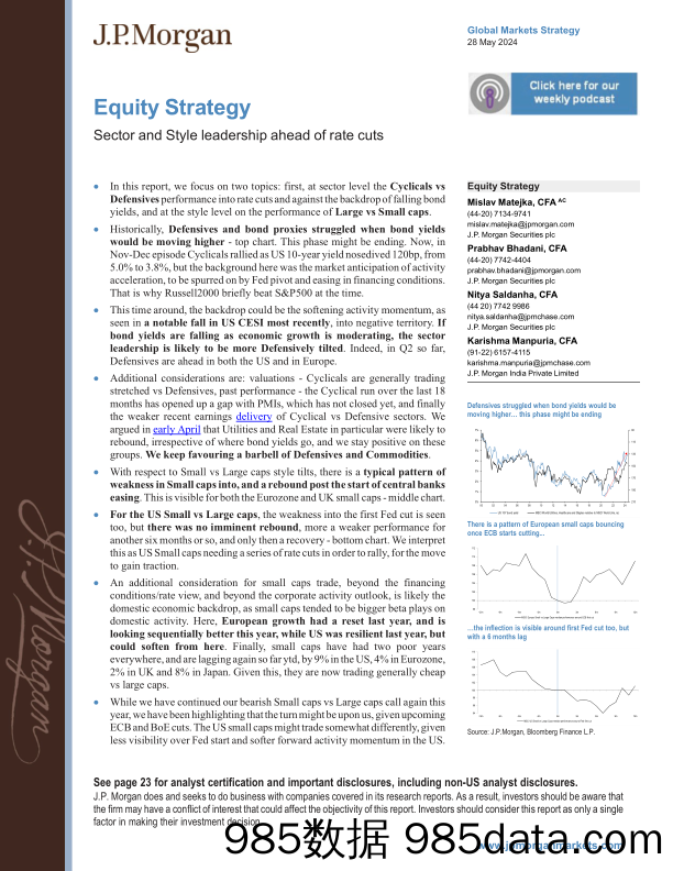 JPMorgan-Equity Strategy Sector and Style leadership ahead of rate cu...-108417752