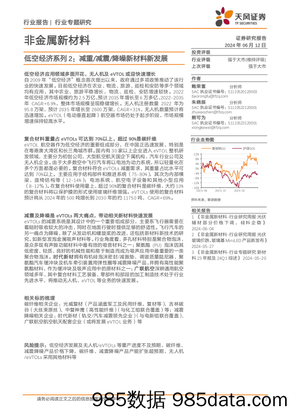 非金属新材料行业低空经济系列2：减重／减震／降噪新材料新发展-240612-天风证券