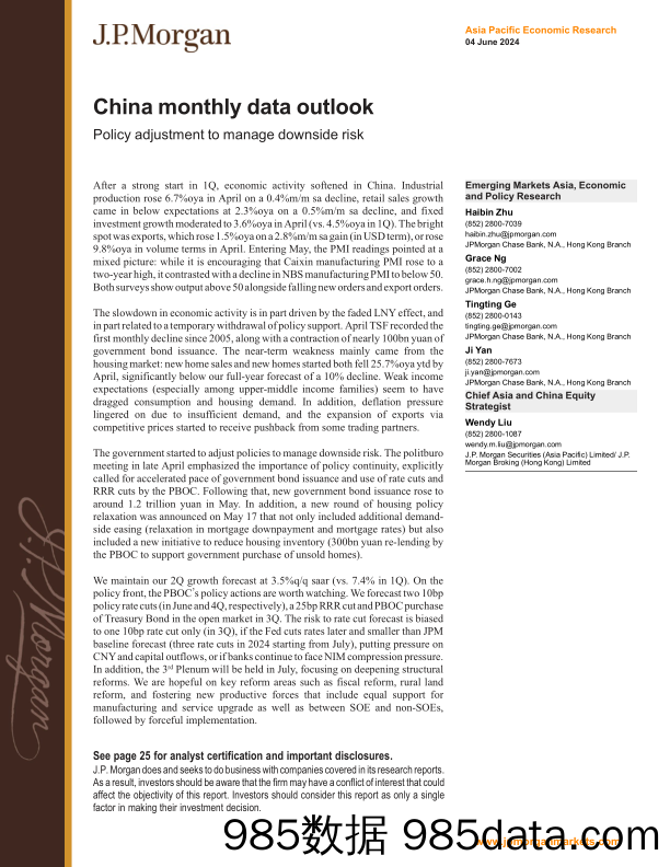 JPMorgan-China monthly data outlook Policy adjustment to manage downs...-108558167