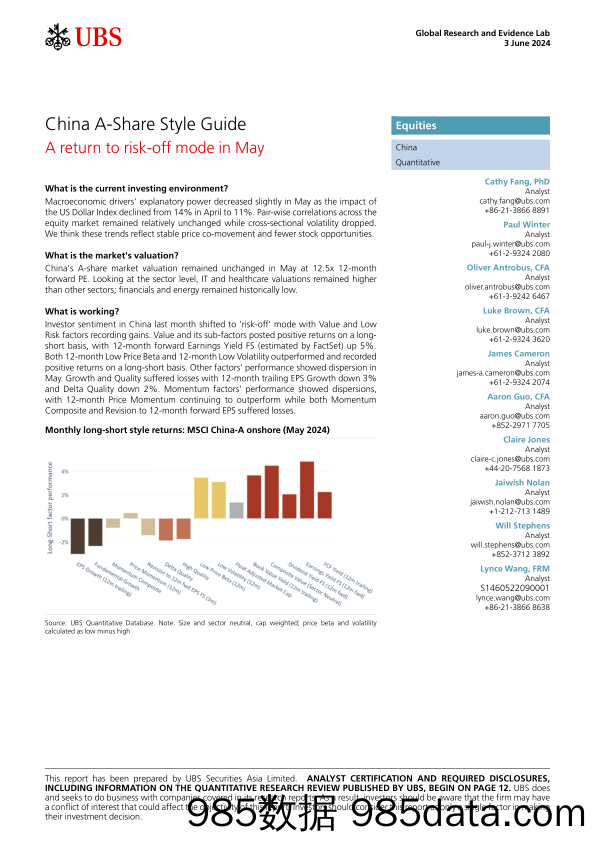 UBS Equities-China A-Share Style Guide _A return to risk-off mode in May_...-108523880