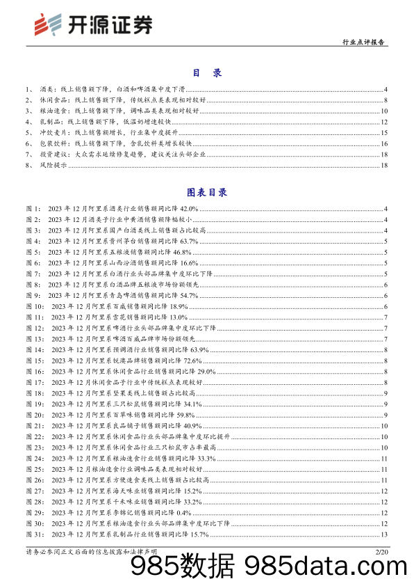 食品饮料行业点评报告：12月电商数据分析：线上销售下降，需求温和复苏-20240126-开源证券插图1
