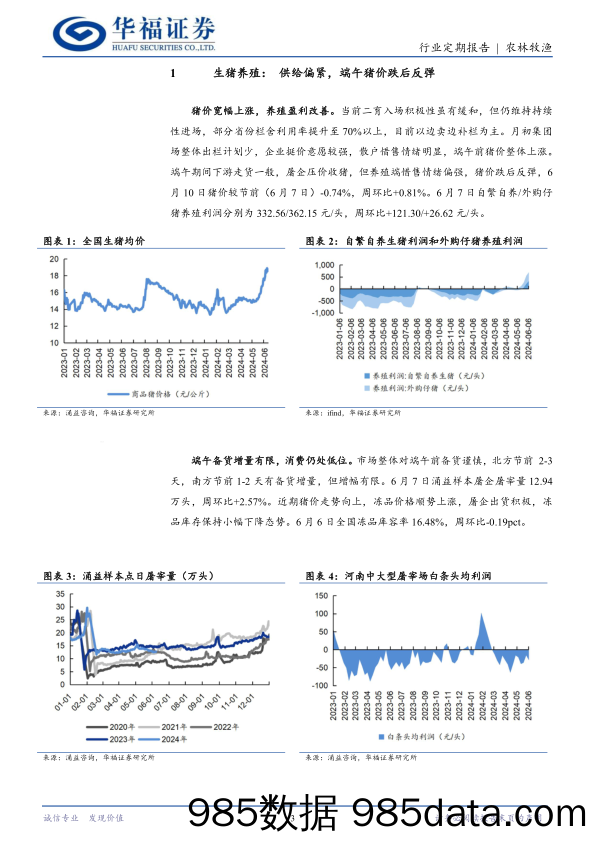 农林牧渔行业定期报告：供给偏紧，端午猪价跌后反弹-240611-华福证券插图2