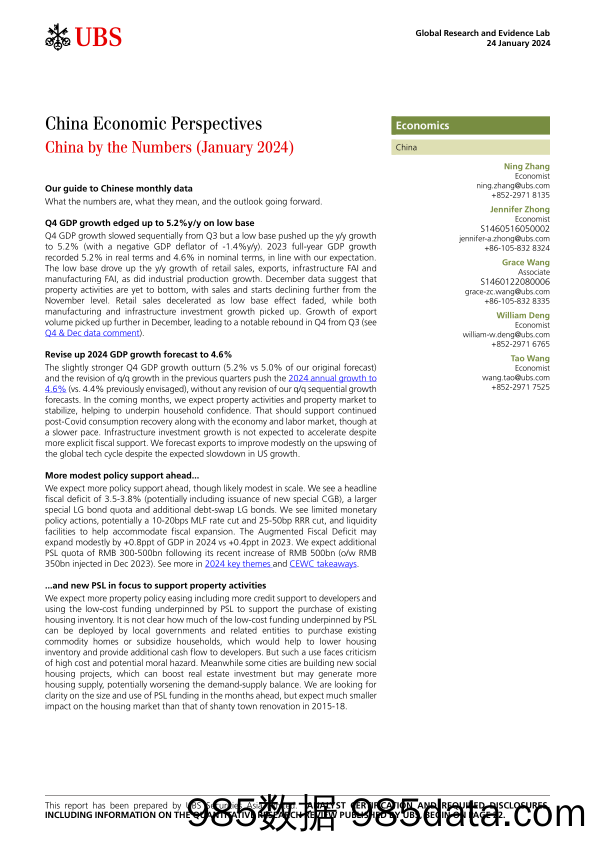 UBS Economics-China Economic Perspectives _China by the Numbers (January 2...-106107380