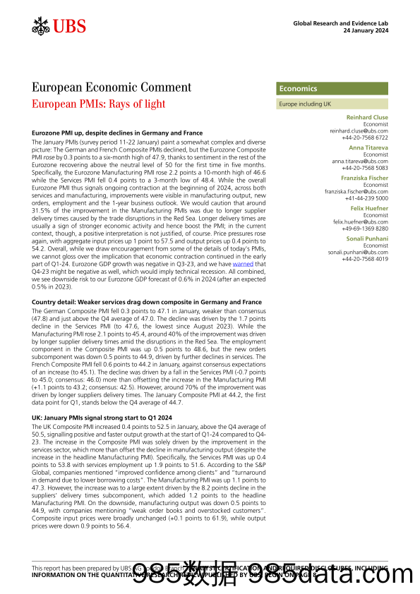 UBS Economics-European Economic Comment _European PMIs Rays of light_ Clu...-106124174