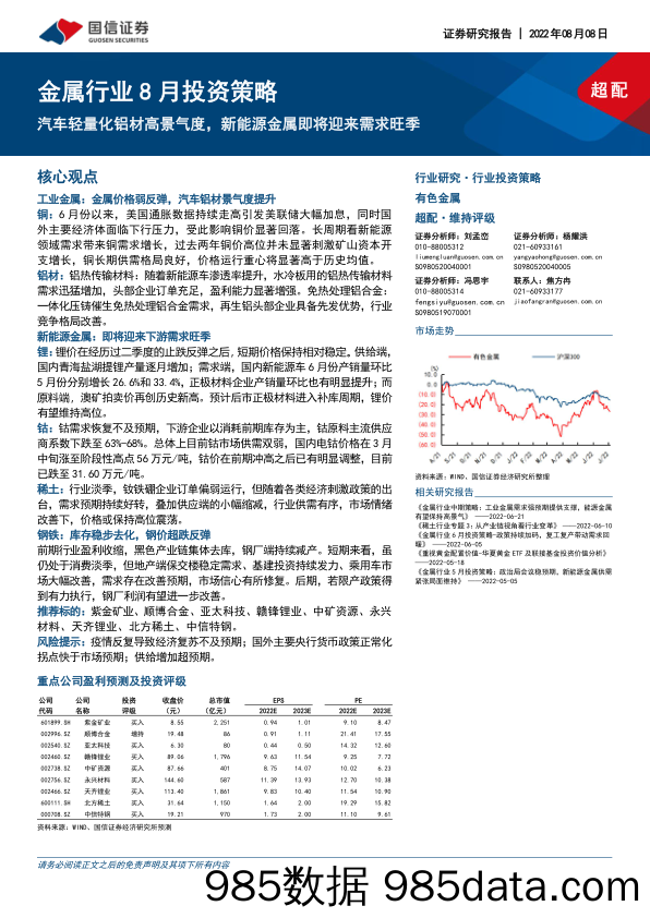 金属行业8月投资策略：汽车轻量化铝材高景气度，新能源金属即将迎来需求旺季_国信证券