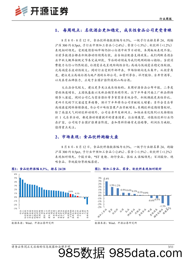 食品饮料行业周报：白酒龙头强者恒强，大众品关注成长性标的_开源证券插图2