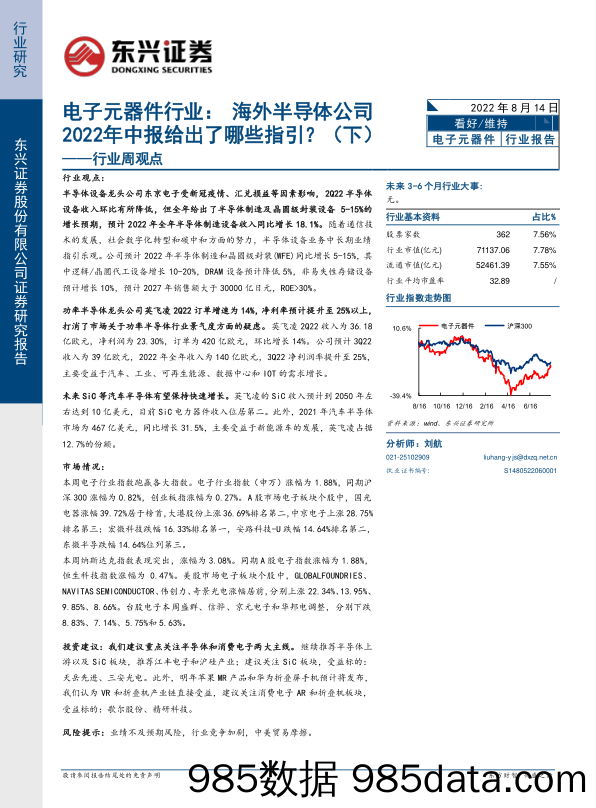 电子元器件行业周观点：海外半导体公司2022年中报给出了哪些指引？（下）_东兴证券