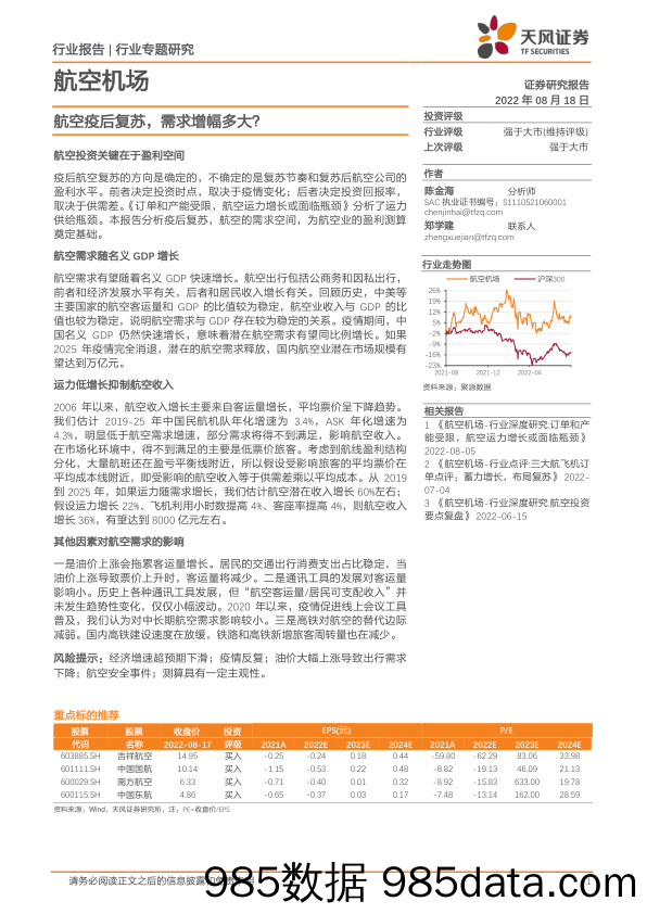 航空机场行业专题研究：航空疫后复苏，需求增幅多大？_天风证券