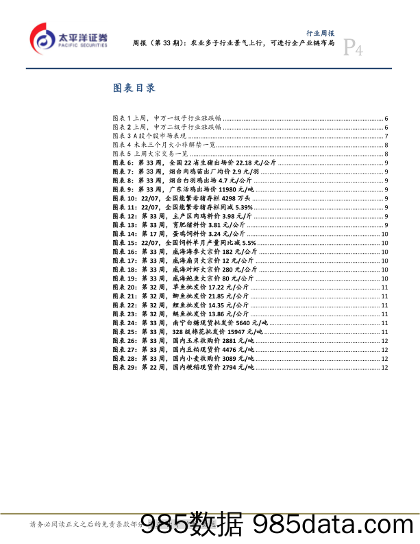 农林牧渔周报（第33期）：畜禽产业链景气上行，种植产业链估值提升_太平洋插图3