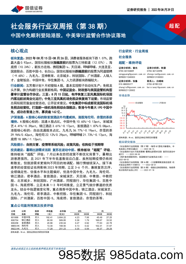 社会服务行业双周报（第38期）：中国中免顺利登陆港股，中美审计监管合作协议落地_国信证券