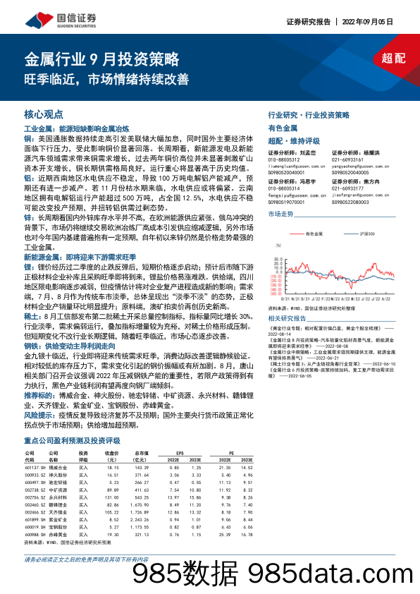 金属行业9月投资策略：旺季临近，市场情绪持续改善_国信证券