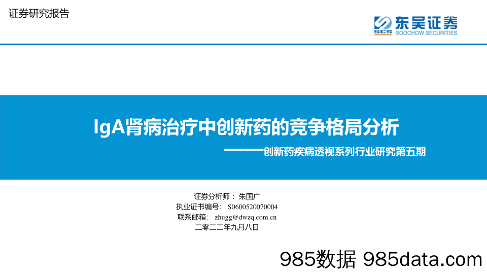 创新药疾病透视系列行业研究第五期：IgA肾病治疗中创新药的竞争格局分析_东吴证券