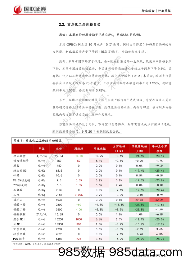 化工行业2022年9月周报：北溪断气催化能源危机，环氧丙烷、化纤板块走强_国联证券插图5