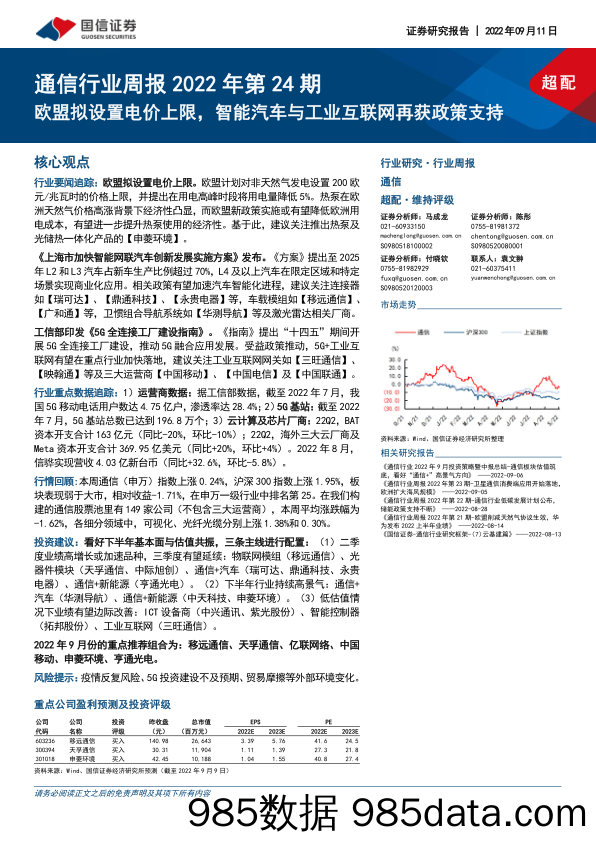 通信行业周报2022年第24期：欧盟拟设置电价上限，智能汽车与工业互联网再获政策支持_国信证券