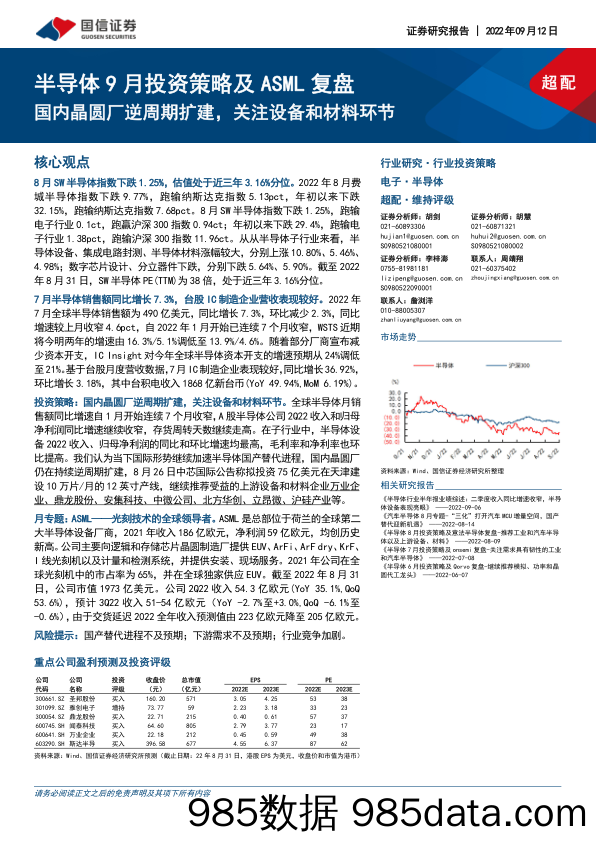 半导体9月投资策略及ASML复盘：国内晶圆厂逆周期扩建，关注设备和材料环节_国信证券