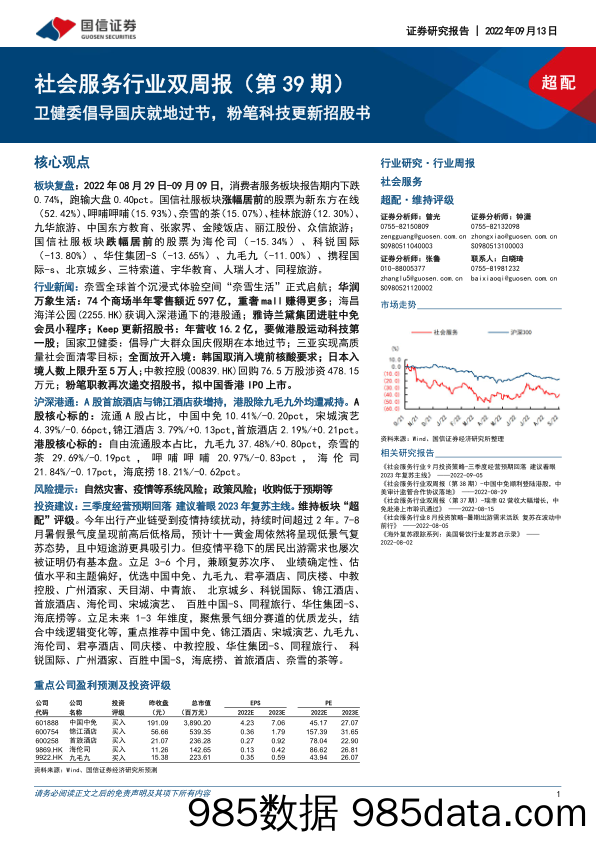 社会服务行业双周报（第39期）：卫健委倡导国庆就地过节，粉笔科技更新招股书_国信证券