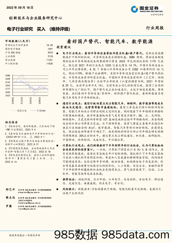 电子行业研究：看好国产替代、智能汽车、数字能源_国金证券