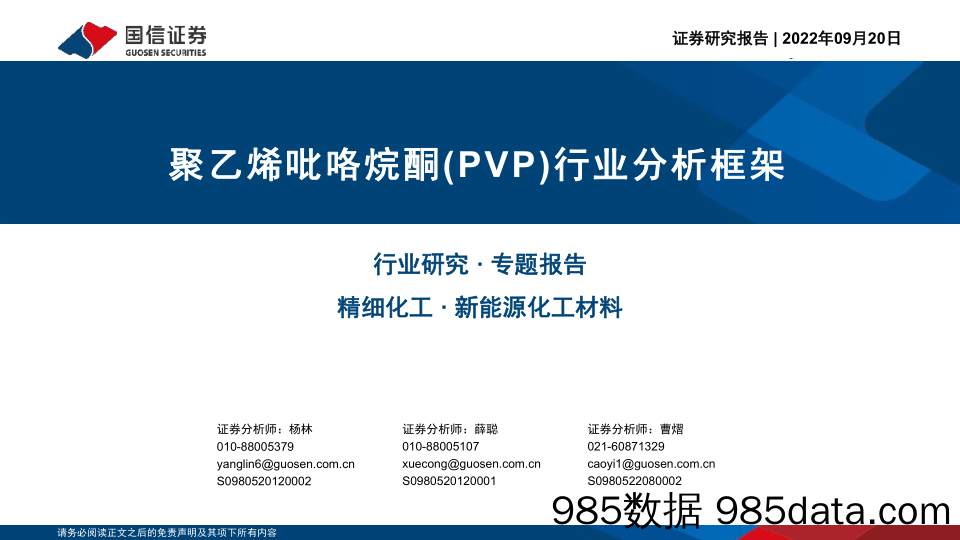 聚乙烯吡咯烷酮（PVP）行业分析框架_国信证券