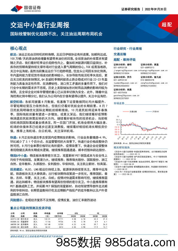 交运中小盘行业周报：国际线管制优化趋势不改，关注油运周期布局机会_国信证券插图