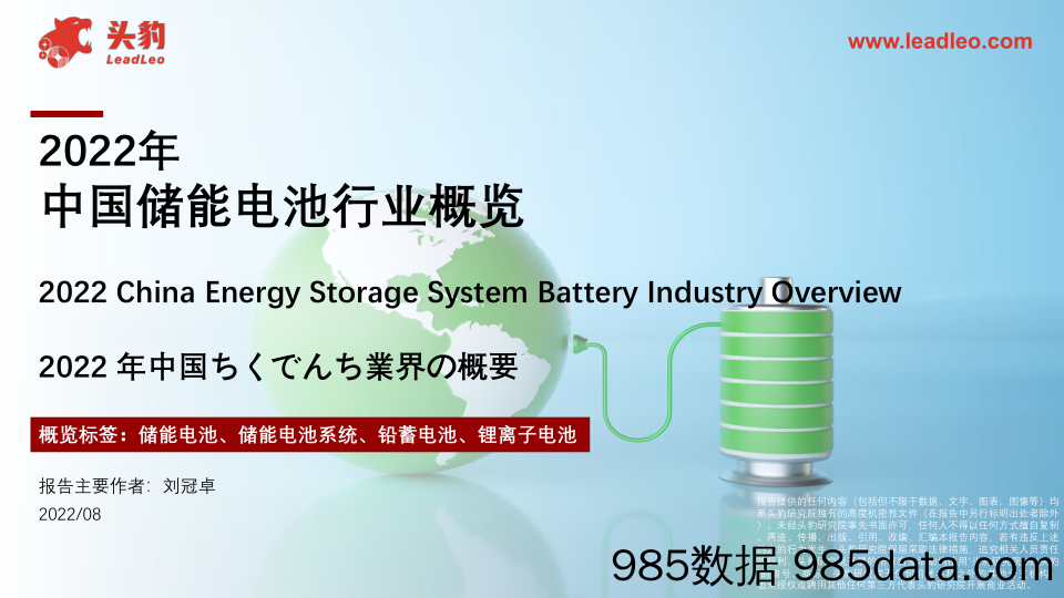 2022年中国储能电池行业概览_头豹研究院